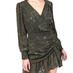 Allison Collection Floral V-neck A-Line Ruched Mini Dress Green Size Large NWT